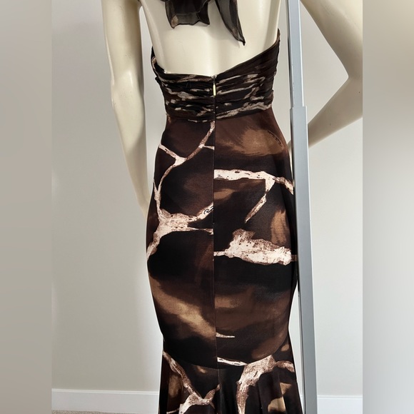 Roberto Cavalli Silk Animal Print Halter Gown with Snake Brooch – Size XS - Picture 8 of 17